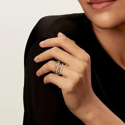 NOKMIT 14K Gold Plated 4 Interlocking Stackable Rings Set with CZ Cubic Zirconia Gold & Silver Mixed Metals Multi-Link Connected Statement Bands for Women Hypoallergenic Non Tarnish Jewelry Gifts - style: CZ Interlocking Rings