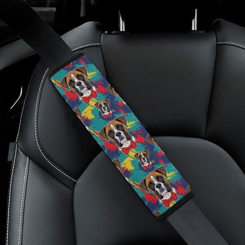 Universal Fit Cute Boxer Dog Car Seat Belt Pad for Elderly Support, Stroller Pushchair High Chair, 1 Pair Shoulder Harness Cover Neck and Shoulder Support - color: Pattern 1186