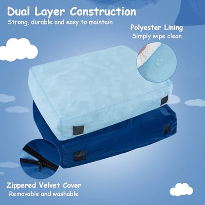 Goplus Crash Pad, (4.75x4.75ft/ 4x3ft) Sensory Mat with Foam Blocks and Washable Velvet Cover for Kids and Adults Play, Therapy, Jump, Relax - color: 48"x36",Blue