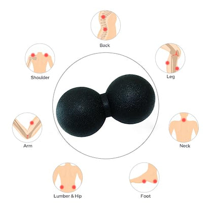 Hard Peanut Massage Ball, Double Lacrosse Massage Ball. Deep Tissue Massage Roller Mobility Ball for Physical Therapy Myofascial Release Muscle Relaxer Acupoint Massage (Black) | Mobility Massager Tool for Deep Tissue Physical Therapy Myofascial Release T