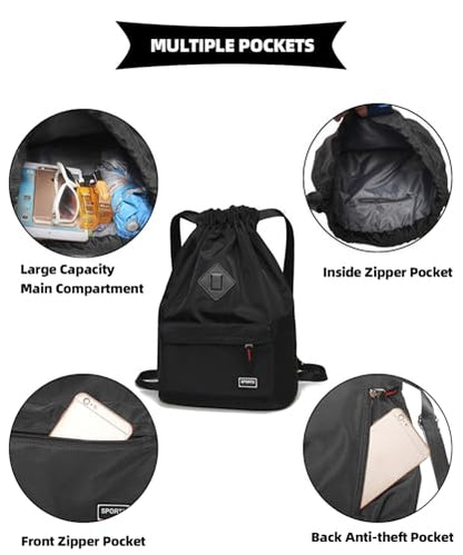 Peicees Waterproof Drawstring Sport Bag Lightweight Sackpack Backpack for Men and Women | Waterproof - color: Black