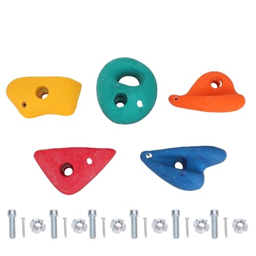 RiToEasysports Climbing Stones, Colorful Resin Climbing Holds, 5pcs Set with Mounting Accessories for Indoor Outdoor Creative Play, Family Gym, and Kids Entertainment