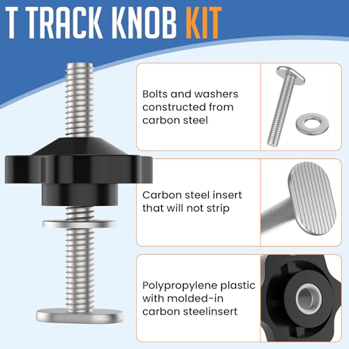10 Sets 1/4-20 T Track Bolt Knob Kit, T-Track Accessory Includes 1-1/2" & 2" T-Slot Bolts with Washers and Star Knobs for Woodworking Jigs and Fixtures - size: 1/4-20 T Track Knob Kit