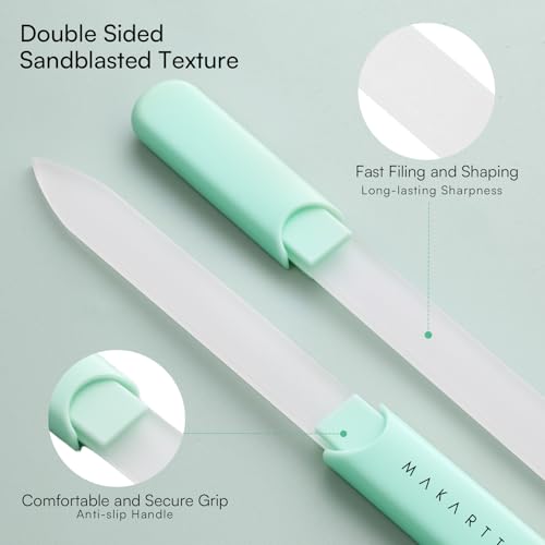 Makartt Glass Nail File for Natural Nails: Reusable Nail Care Tool, Green | Fast Shaping & Gentle Smoothing, Double-Sided Sandblasted Surface, Washable, Portable Lightweight Manicure Gift with Case - color: 1pc Green glass nail file