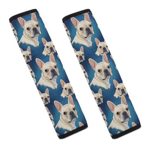 2 Piece White French Bulldog Car Seat Belt Pad Breathable Seat Belt Cushion for Child, Stroller Pushchair High Chair, Easy Install (No Tool) - color: Pattern 759