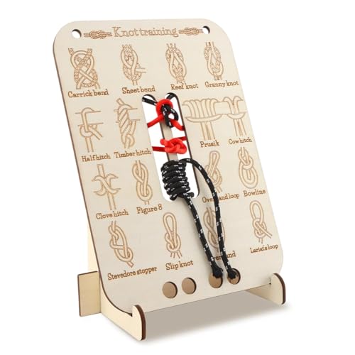 Learn Knot Training Board with 16 Knotting Methods - Wooden Knot Tying Kit for Outdoor Camping & Sailing