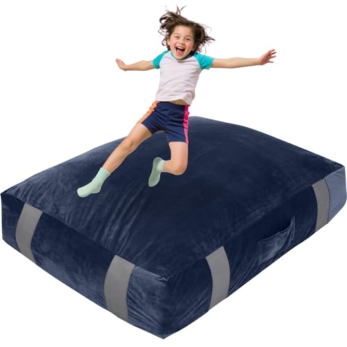 FINCOME Crash Sensory Pad for Kids Autistic Kids Landing Zone Sensory Tool | 2-Layer Foam for Autism, Easy-Clean Velvet Cover, Multi-Use/SIZE, Indoor & Outdoors Use Kids Jumping Pillow, Anxiety Relief - color: Blue, size: 4x3 Feet