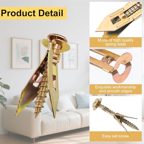160 Pcs Self Drilling Drywall Anchors with Screws Kit for Cabinets, Shelves, Shelf Straps, Bicycles, Curtains No Drill or Holes in Wall 80 Sheetrock Anchors & 80 Zinc Plated Expansion Screws