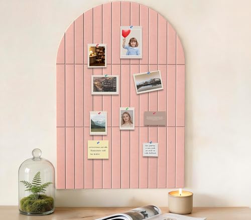 Large Arched Felt Bulletin Board 35" x 24",Cork Board Alternative - 6 Customized Felt Wall Tiles with Push Pins, Cork Boards for Walls Pin Board for Office & Home Panels - Pink - color: Pink