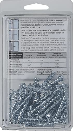 Hillman Borefast Drywall Screw Anchors, 1-1/2in, 75 Pieces, Silver | Zinc finish, Phillips pan head self-drills into drywall wood and metal, For hanging fixtures with reusable anchor support