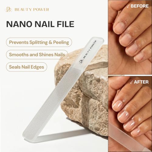 Beauty Power Nail Clippers Set 3 in 1 - Stainless Steel Toe Nail Clippers, Fingernail Clipper, Glass Nail File, Anti Splash, Ergonomic Grip in Brown PU Leather Travel Case for Men - Father's Day - color: Brown Case