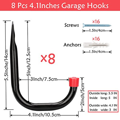 Heavy Duty Steel Garage Storage Utility Hooks, 8 Pack Wall Mount Hanging Storage Utility Hanger - size: 4.1inch
