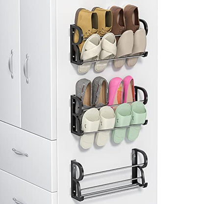 Wall Shoe Rack for RV Shoe Storage, 3 Pack Wall Mounted Shoe Rack with Sticky Hanging Mounts for Camper Small Space Shoe Holder for Door Shoes Organization Shelf No Drilling - style: 3 Pack