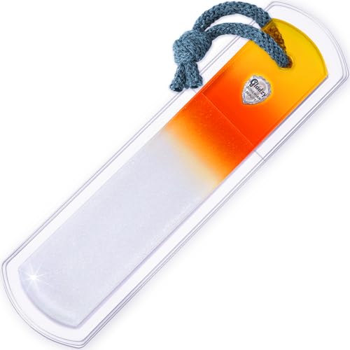 Genuine Czech Glass Foot File - Two-Sided Different Grit Surface, Gentle Callus Remover, Pedicure & Spa Rough Skin Scrubber, Professional Toenail and Heels Care, EU Quality, Large Size - color: Large - Yellow Orange