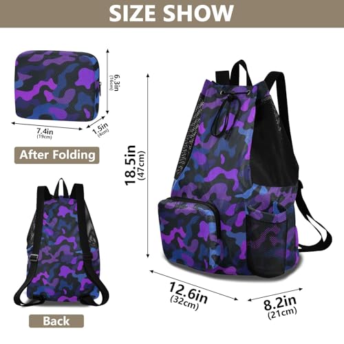 Drawstring Climbing Gym Bag With Water Bottle Pocket Drawstring Bags with Wet Dry Compartments Camouflage Purple Black Blue
