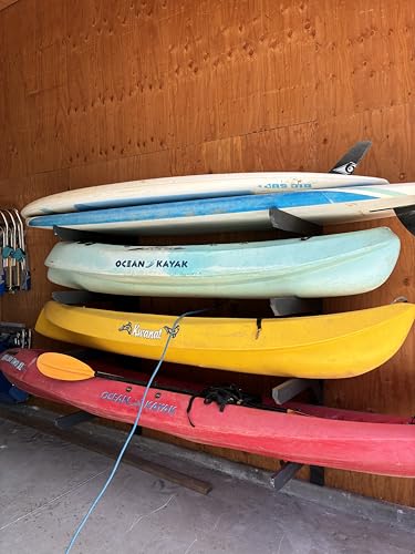 ReRackiT - Outdoor or Indoor Wall Mounted Kayak Rack, SUP Rack, Canoe Rack - Stackable - size: 4 Rack - (For Kayaks/SUPs)