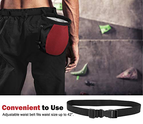 Moko Rock Climbing Chalk Bag, Bouldering Chalk Pot Bucket with Adjustable Belt & Carabiner Drawstring Climbing Gear - color: Red & Black, style: Cylinder