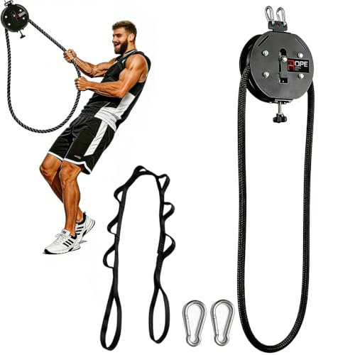 Endless Rope Trainer,Cable Pulley System for Home Gym,Pull Down Machine with 14 FT Closed Loop Nylon Rope,Adjustable Resistance 66LB Max Cable Machine for Back,Arms,Grip Strength Training