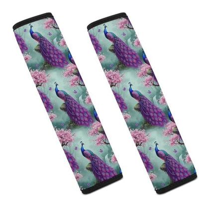 2 Pack Universal Soft And Comfortable Seat Belt Cover for Kids, Car Seats Pushchair Strollers High Chair Pushchair, Peacock Vibrant Purple Blue Bird Waterfall Flower Butterfly Seat Belt Cushion - color: Pattern 1195