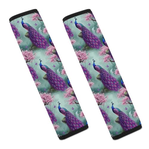 2 Pack Universal Soft And Comfortable Seat Belt Cover for Kids, Car Seats Pushchair Strollers High Chair Pushchair, Peacock Vibrant Purple Blue Bird Waterfall Flower Butterfly Seat Belt Cushion - color: Pattern 1195