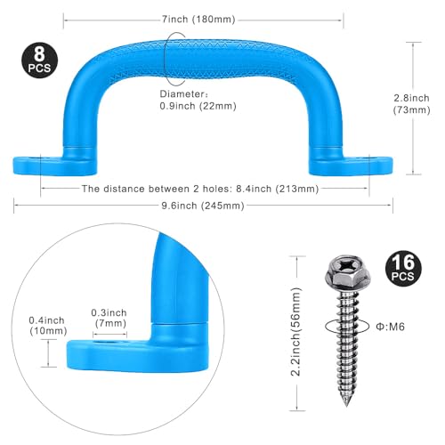 SELEWARE Blue Playground Safety Handles 8Pcs Kids Playground Grab Handles | Non-Slip Durable Plastic Handle Indoor Outdoor Playset Handle for Playhouse, Treehouse, Climbing Frame, Jungle Gym, Swing Set - color: Blue (8 Pack)