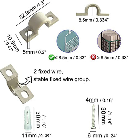 WAFJAMF 12Pcs White Wire Shelf Loop Clips Set with Screws & Expansion Tubes | Plastic construction back wall mount fasteners for closet shelving concrete installation hardware - color: White