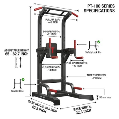 Power Tower Pull Up Bar Dip Station, Free Standing Pull Up Rack Dip Station for Home Gym, 10-Level Adjustable Height Pull Up Bar Stand Dip Bar Strength Training Workout Equipment - color: Red