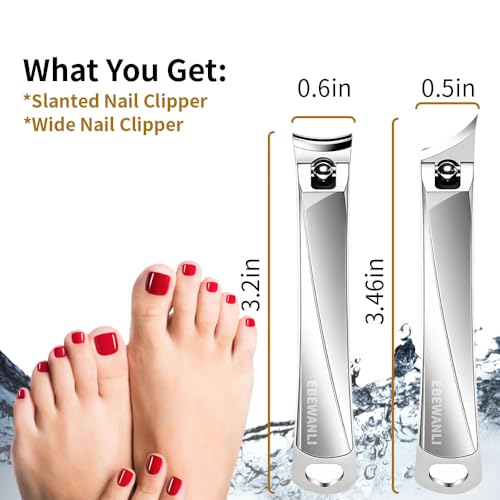 EBEWANLI Nail Clipper Set, Slanted Angled Ingrown Toenail Clipper and Curved Nail Clipper Cutters, 2Pcs Stainless Steel Finger Nail Clippers Adult - color: Silver-set