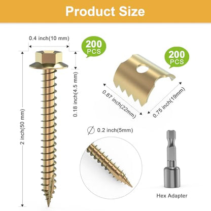 200 Pcs 2'' Fence Staples, Reusable Fasteners with Wire Fixer, Nails for Wire Mesh and Woven Fencing, Quickly Install Screws with Cordless Drill - size: 200PCS