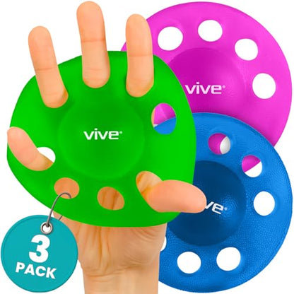 Vive Finger Exerciser Strengthener (3 Pack) - Hand Therapy Equipment | Grip Strength - Extensor Forearm Trainer Kit - Occupational Stretcher Balls for Fingers, Arthritis, Carpal Tunnel, Guitar