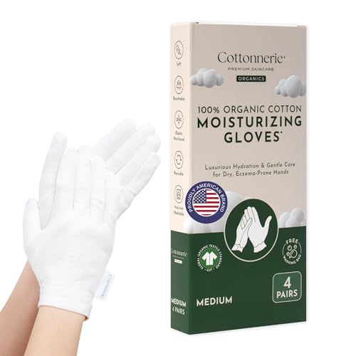 4 Pairs Cottonnerie Organic Cotton Gloves for Dry Hands Sleeping, Moisturizing Gloves Overnight, Hand Moisturizer Gloves, Moisture Gloves for Dry Hands Overnight, Sleeping Gloves, Medium - size: Organics Medium