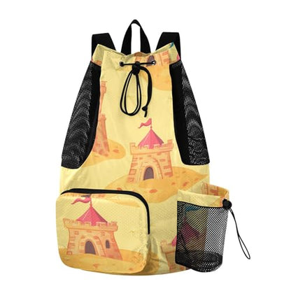 Drawstring Climbing Gym Bag With Water Bottle Holder Drawstring Backpack with Wet Dry Compartments Sandcastel Summer