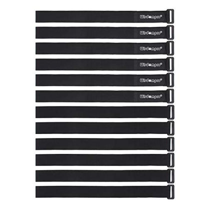 Wisdompro 12 Pack 1 x 24 Inch Long Hook and Loop Tie Down Straps Heavy Duty | Durable Nylon, Reusable, Large, Wide, Black, Functional Adjustable Fastening Cinch Strap Cable Cord for Home, Office, Outdoor - size: 1 x 24 Inch, 12 Pack