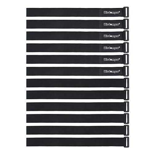 Wisdompro 12 Pack 1 x 24 Inch Long Hook and Loop Tie Down Straps Heavy Duty | Durable Nylon, Reusable, Large, Wide, Black, Functional Adjustable Fastening Cinch Strap Cable Cord for Home, Office, Outdoor - size: 1 x 24 Inch, 12 Pack
