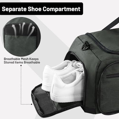 MIER Packable Travel Duffle Bag with Shoe Compartment, 50L, Green Gray | Foldable Weekender Duffel; Multi-Pockets; Adjustable Shoulder Strap; Luggage Sleeve; Travel, Sports, Camping, Gym - color: Green Gray, size: 50L