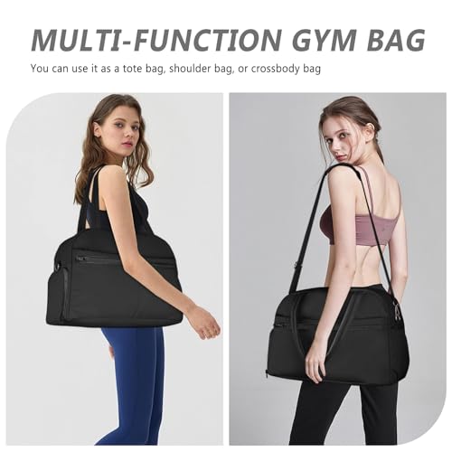 Sports Gym Bag for Women, Travel Duffle Bag with Shoe Compartment & Wet Pocket, Fitness Yoga Bag - color: S-Black