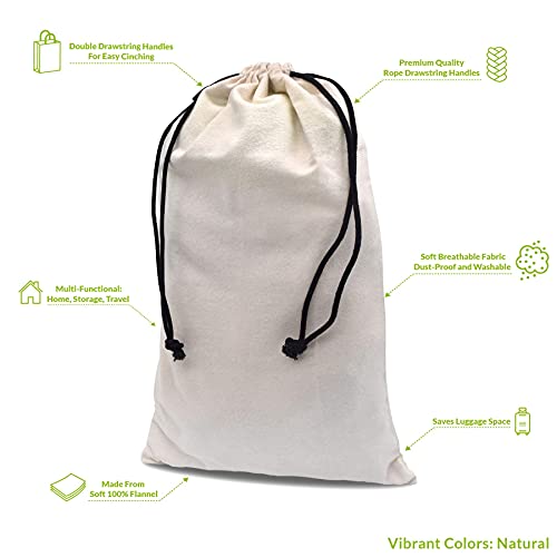 ZENPAC Cowboy Boot Bag, Beige Duster Flannel Pouch with Drawstring Closure, Washable Breathable Cotton Fabric for Shoes, Luggage, 12.5x20.5 2 Pack - color: Beige, size: 12.5x20.5 Inch (Pack of 2)