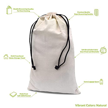 ZENPAC Cowboy Boot Bag, Beige Duster Flannel Pouch with Drawstring Closure, Washable Breathable Cotton Fabric for Shoes, Luggage, 12.5x20.5 2 Pack - color: Beige, size: 12.5x20.5 Inch (Pack of 2)