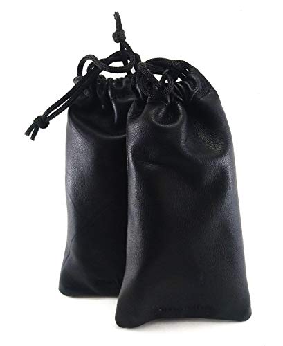 Lambskin Leather Drawstrings Pouch Black, 9 cm X 15 cm