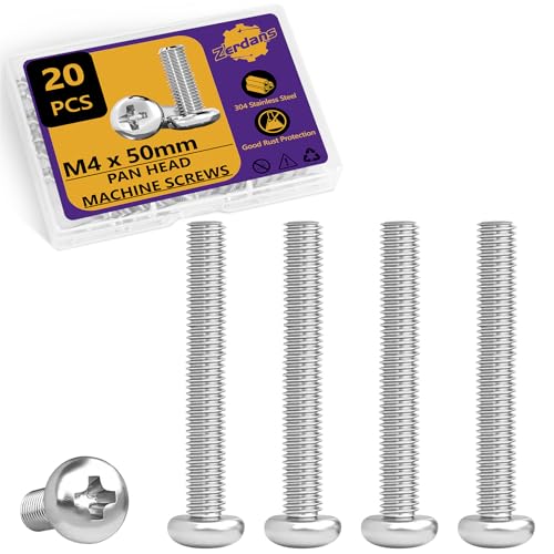 20Pcs M4x50mm Phillips Pan Head Machine Screws Kit 304 SS for DIY | Full Thread, Anti-Rust & Anti-Corrosion, For Furniture Repair, Electronics & 3D Printer Small Models, Storage Case Included - size: M4x50mm