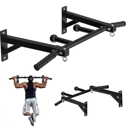 Upgrade Wall Mount Pull Up Bar, Heavy Duty Steel PullUp Bar Fits 24'' Wood Studs, Multi Grip Pull Up Bar with Ball Finger & Round Rings, for Home Gym Garage Basement Strength Training Chin Up Bar