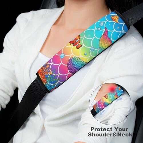 2PCS Soft Padded Car Seat Straps Shoulder Pads for Adult Use, Most Cars, Rainbow Pink Mermaid Tail Shoulder Protector, Shock Absorption - color: Pattern 153
