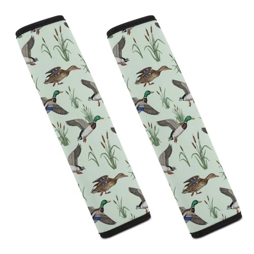 2 Pack Soft Padded Seat Belt Cover for Girls and Boys, All Vehicles, Vintage Mallard Duck Hunting Duck Green Leaves Harness Pads Strap, Anti-Slip Pad - color: Pattern 716
