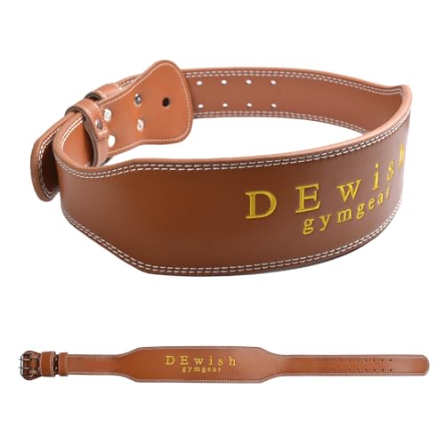 Leather Weightlifting Belt, 10 Adjustable Holes, 4”Width, Double Prong Power Belt for Gym Bodybuilding, weightlifting, powerlifting, squats and deadlifts - color: 4-Inch Brown, size: 41"-44"