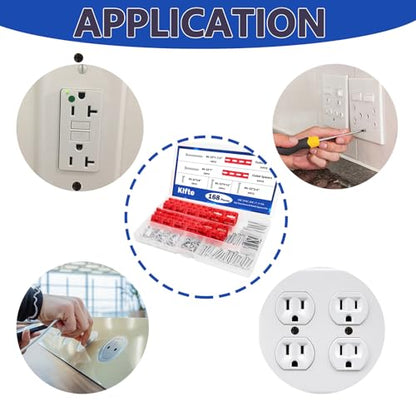 168pcs Wall Plate Screws with Outlet Spacers Kits, 3/8", 9/16", 3/4", 1", 1.2" Outlet Screws 6-32 and Receptacle Spacers for Switch Electrical Box - color: White+Red, size: 3/8", 9/16", 3/4", 1", 1.2"