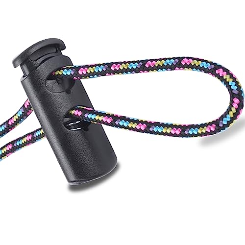 CooBigo Plastic Cord Locks for Paracord Drawstring Clip, Spring Toggle Cord Stopper Sweatpant Hat Gloves Hoodie String Lock - color: B-black X 20pcs