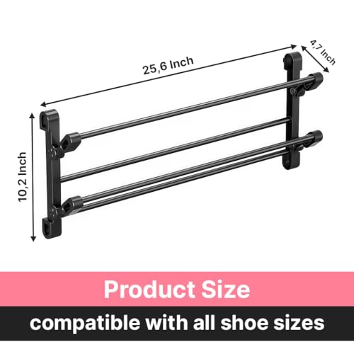 Foldable 26-Inch Wall Mounted Shoe Rack Organizer, Holds 6 Pairs, Small Hanging Shoe Rack for Entryway, Door or Closet, Space-Saving Wall Shoe Storage
