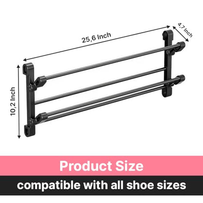Foldable 26-Inch Wall Mounted Shoe Rack Organizer, Holds 6 Pairs, Small Hanging Shoe Rack for Entryway, Door or Closet, Space-Saving Wall Shoe Storage