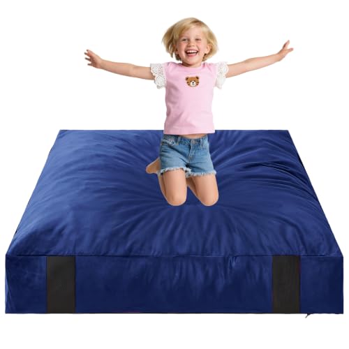 AceSoul Crash Pad, 4 x 4 Ft / 5 x 5 Ft Crash Pad for Kids Sensory with Shredded Foam Filling, Crash Mat for Play with Anti-Slip Bottom, Removable Washable Cover - color: Navy, size: 4x4 Feet