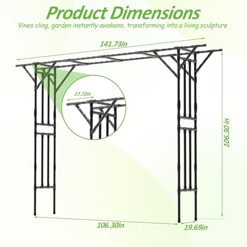Garden Arch Trellis - 141.7" L×106.3" H Extra Large Flat Top Arbor Trellis with Coated Steel Pipe, Trellis for Climbing Plants Outdoor, Heavy Duty Abor Archway for Wedding Decor(25MM Pipe)